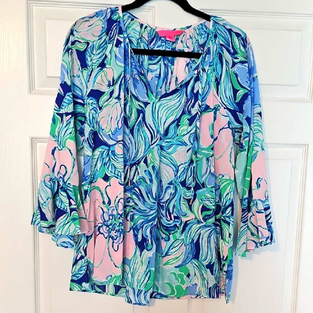 Lilly Pulitzer Women's Floral Top - Blue, Pink, Green